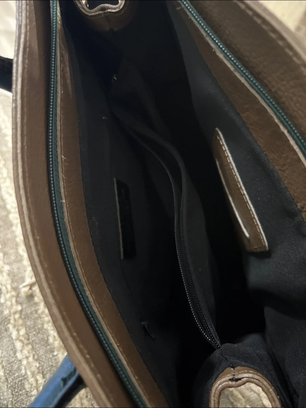 Vera Pelle Leather Satchel with Lock - Brown‎ & Green purse